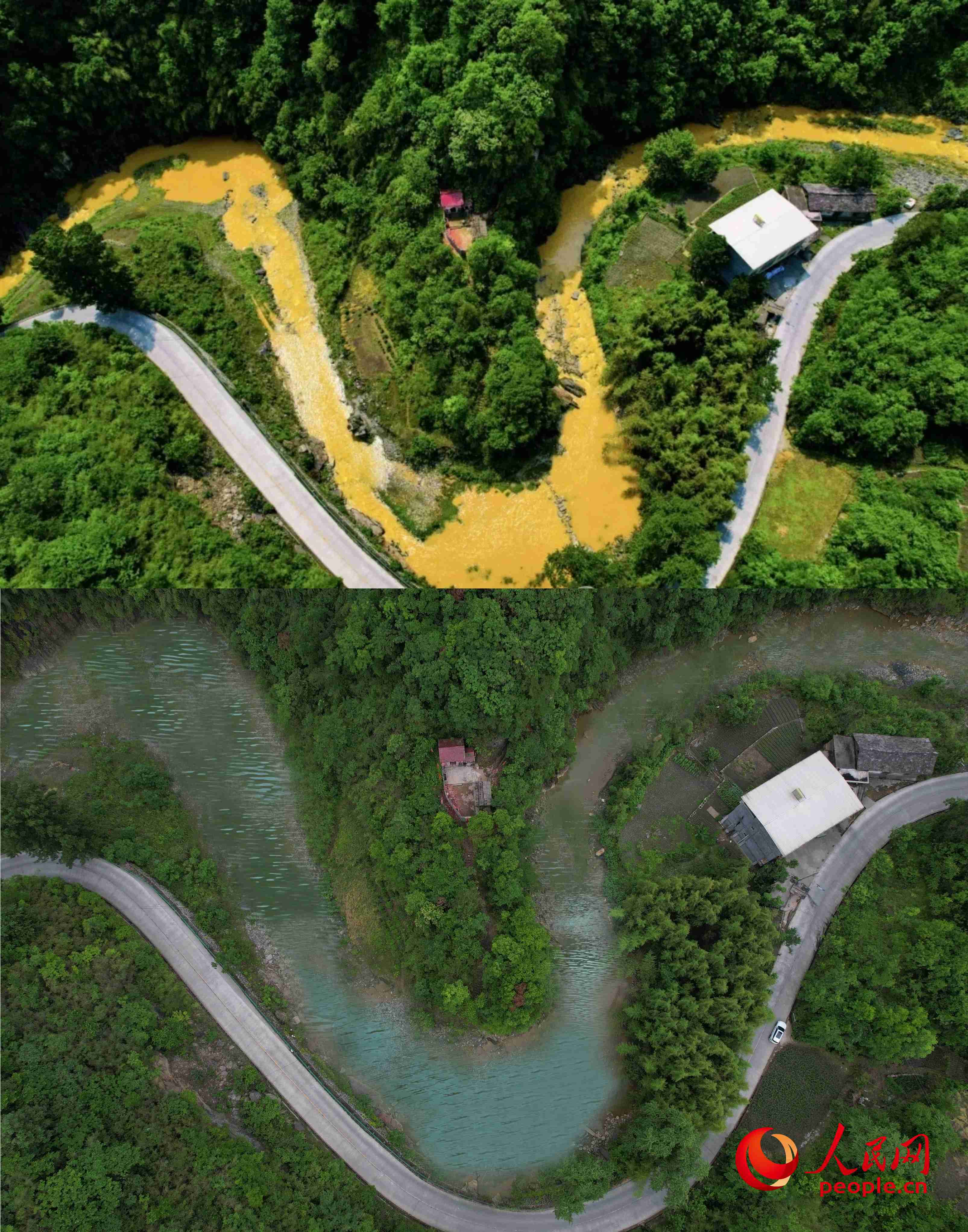 厚子河仇家灣河段治理前后。受訪者供圖